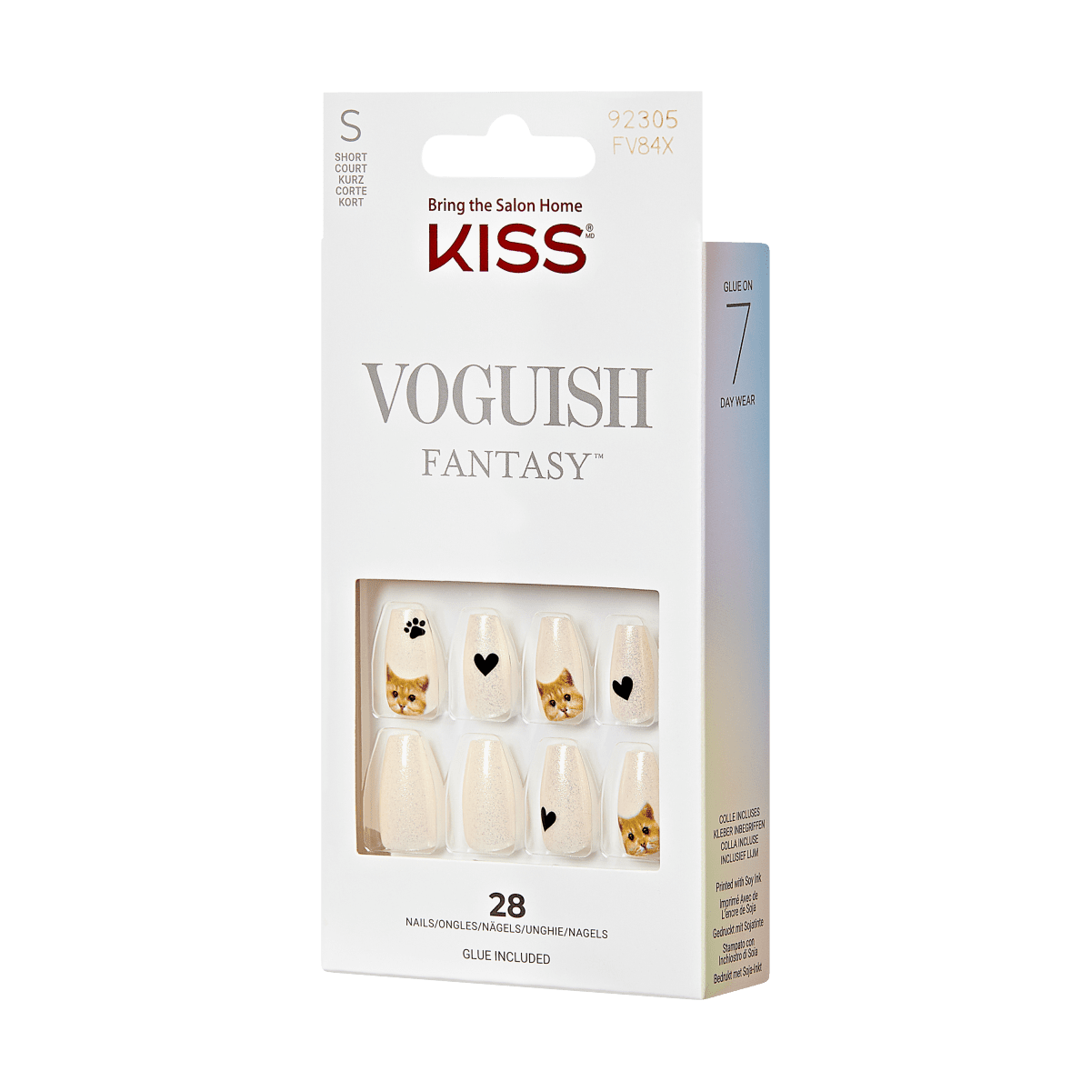 KISS Voguish Fantasy, Press-On Nails, Recap, Beige, Short Coffin, 28ct