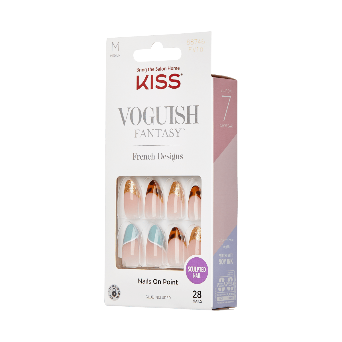 KISS Voguish Fantasy French Press-On Nails, Charmante, Pink, Medium ...