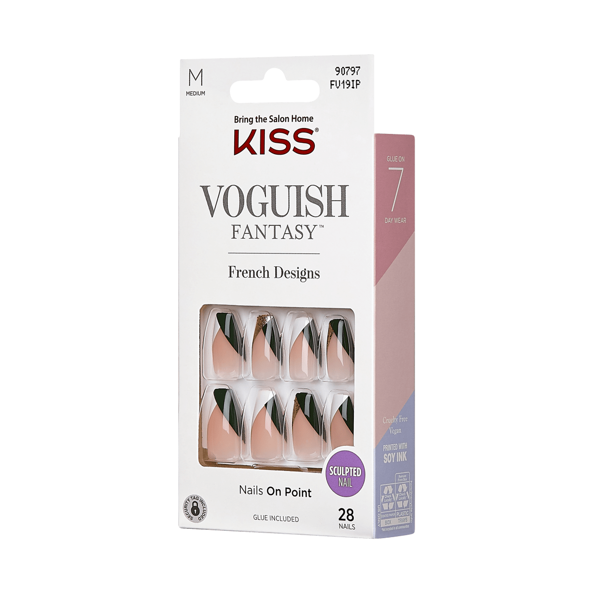 KISS Voguish Fantasy Press-On Nails, Pink, Medium Length, Coffin Shaped ...