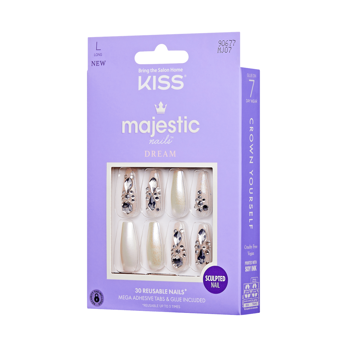 KISS Majestic High End Press-On Nails, Pink & White, Long Length ...