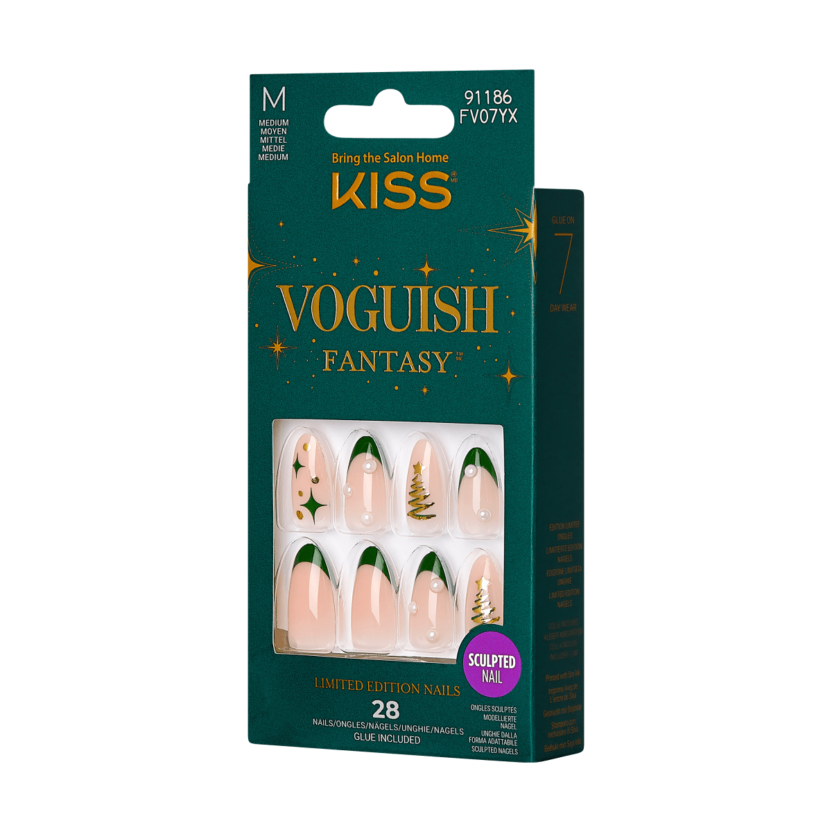 KISS Voguish Fantasy Holiday Press-On Nails, Green, Medium Length ...
