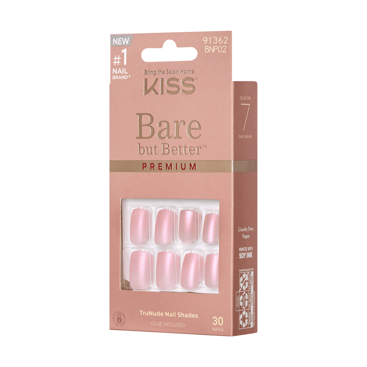 KISS Bare but Better Premium Press-On Nails, ‘Spicy’, Pink, Short ...
