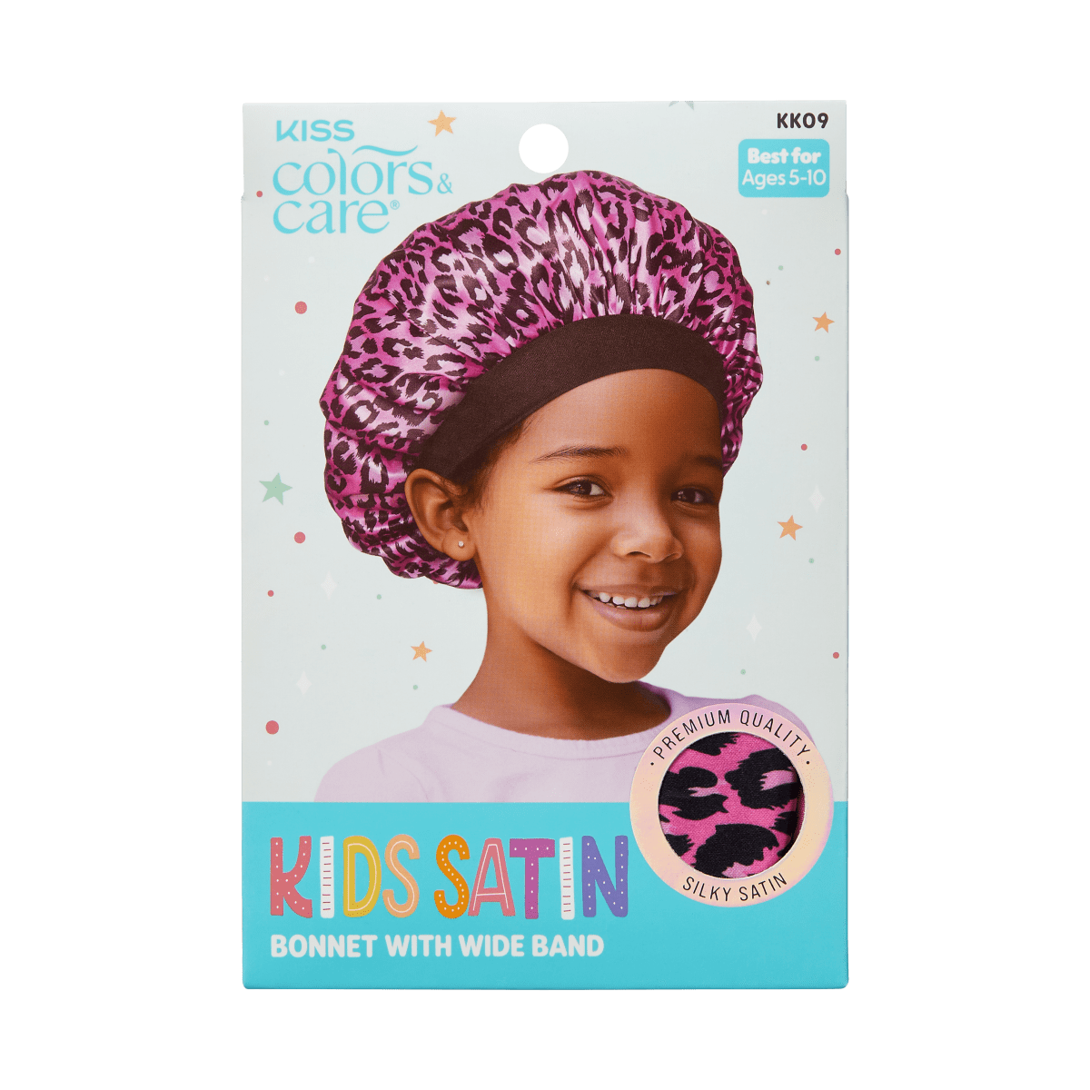 KISS Colors &amp; Care Kids Satin Wide Band Bonnet - Pink Leopard