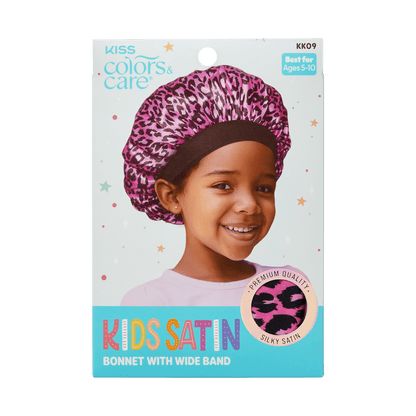 KISS Colors &amp; Care Kids Satin Wide Band Bonnet - Pink Leopard