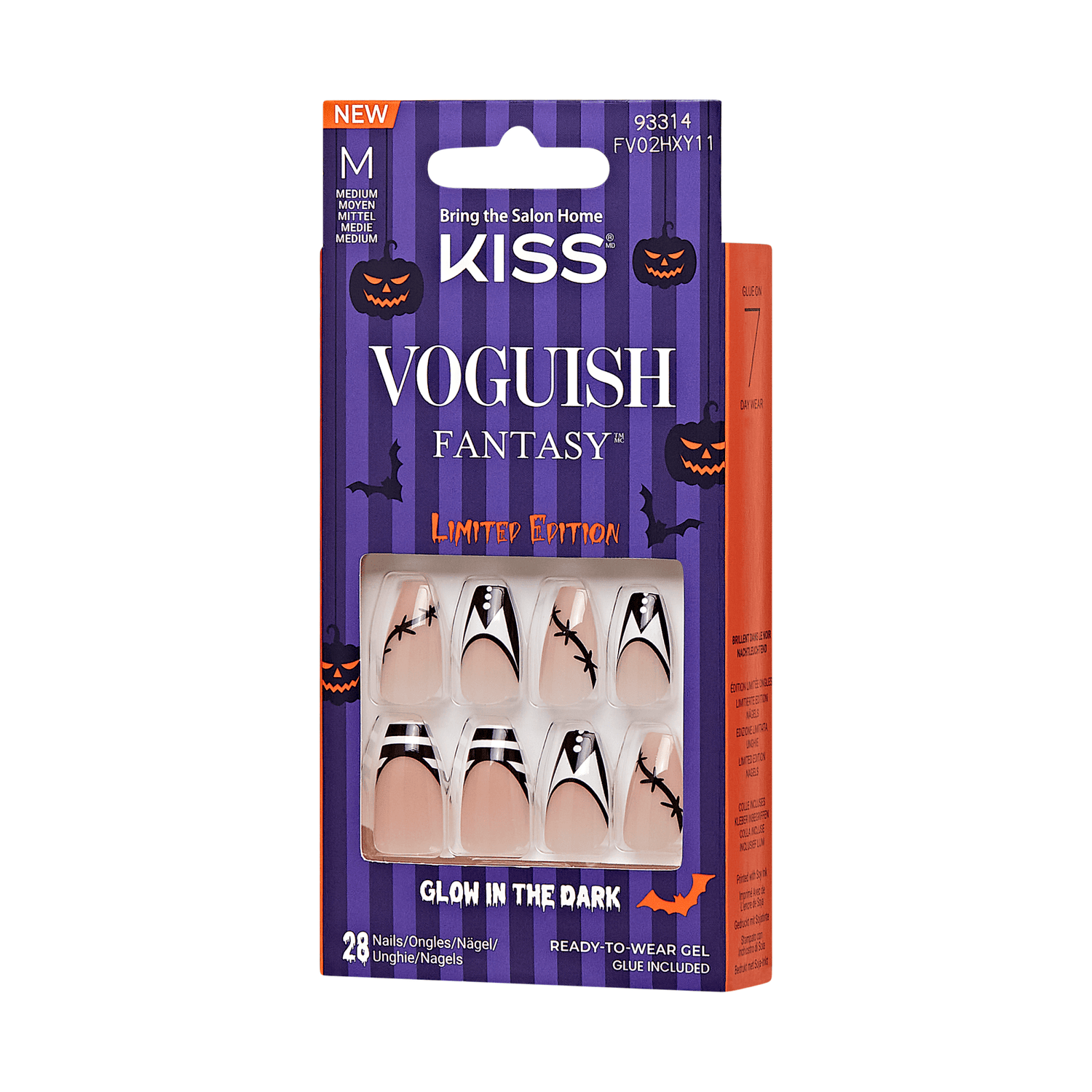 KISS Voguish Fantasy Glow-In-The-Dark Halloween Press On Glue Nails - I Am Wednesday