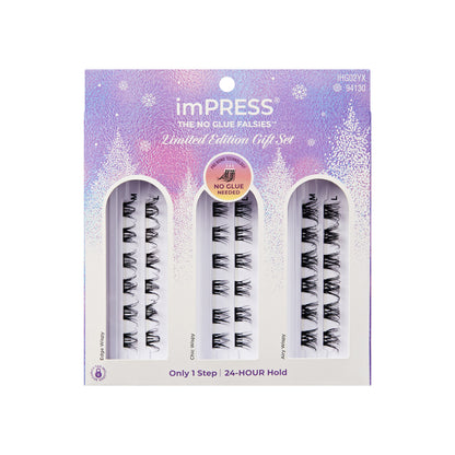 imPRESS Falsies Self Adhesive Eyelashes Holiday Gift Set, 36 Lash Clusters - Wispy