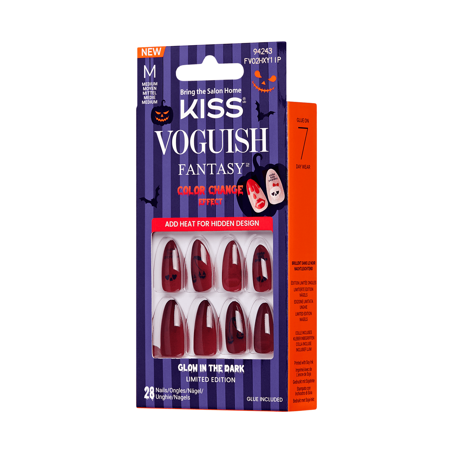 KISS Voguish Fantasy Glow-In-The-Dark Halloween Press-On Glue Nails - Sunday Candy