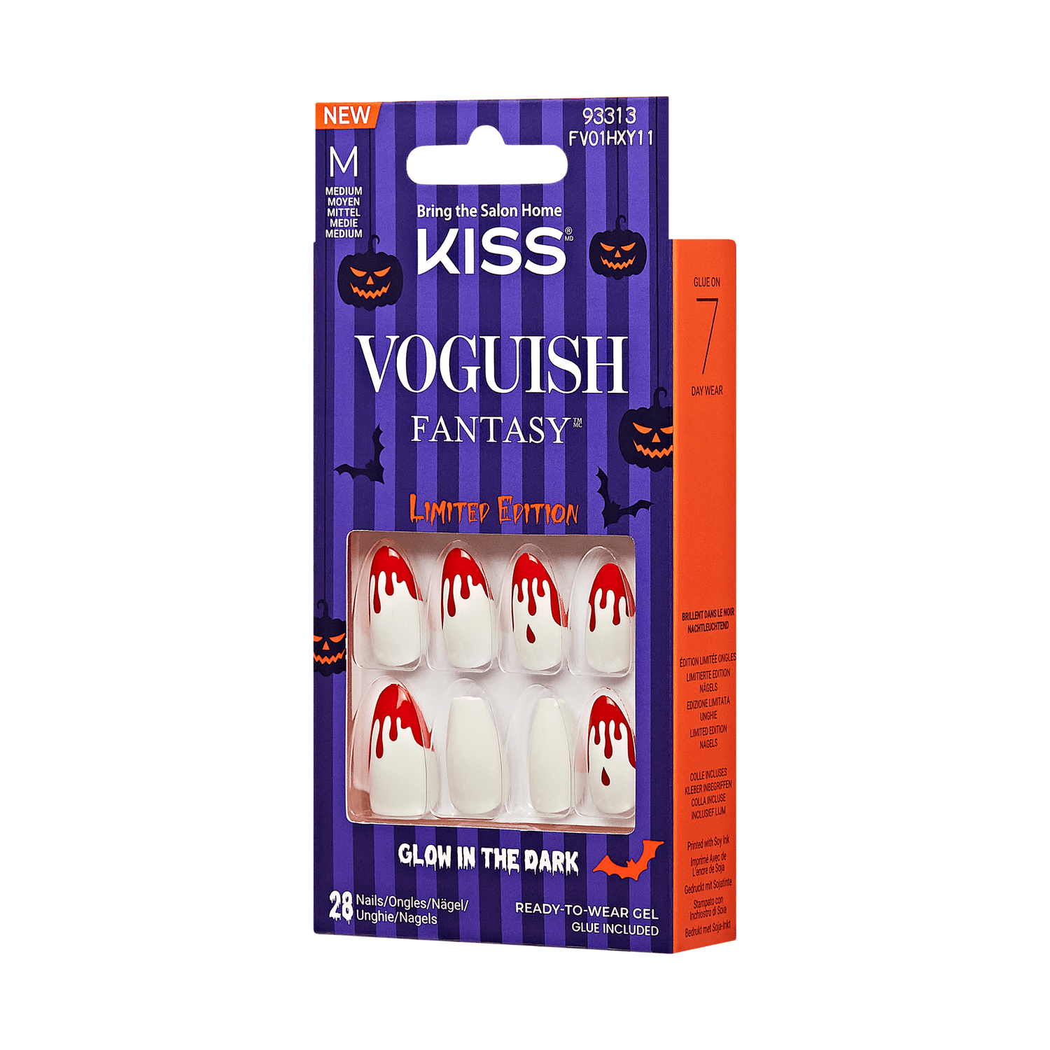 KISS Voguish Fantasy Glow-In-The-Dark Halloween Press On Glue Nails - Vampire Bite