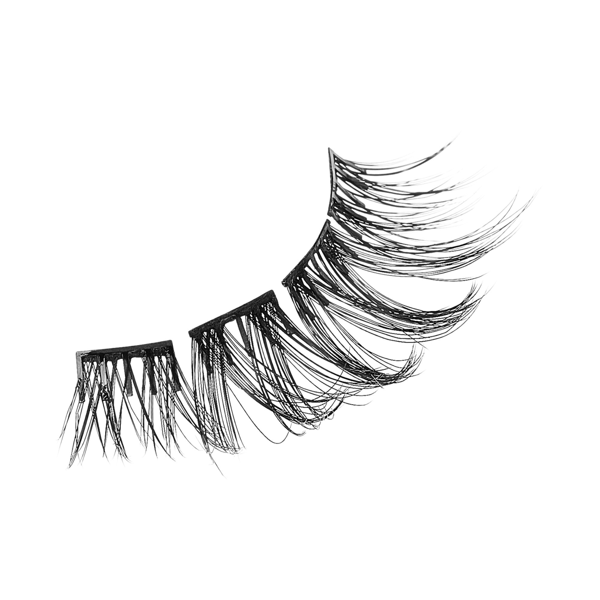 4 lash clusters, side by side in various sizes 10-14mm from KISS imPRESS press on lash kit in &