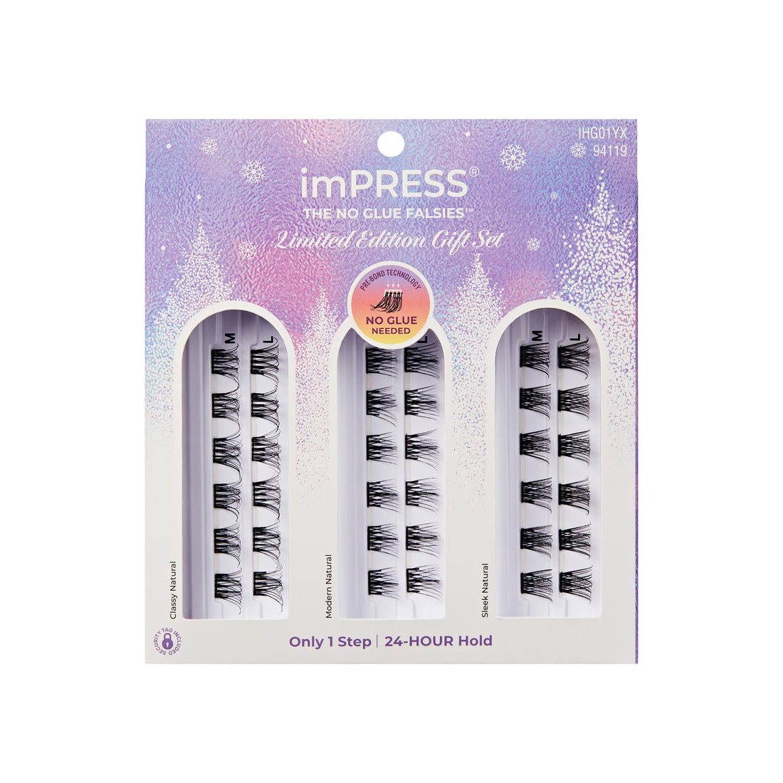 imPRESS Falsies Self Adhesive Eyelashes Holiday Gift Set, 36 Lash Clusters - Natural