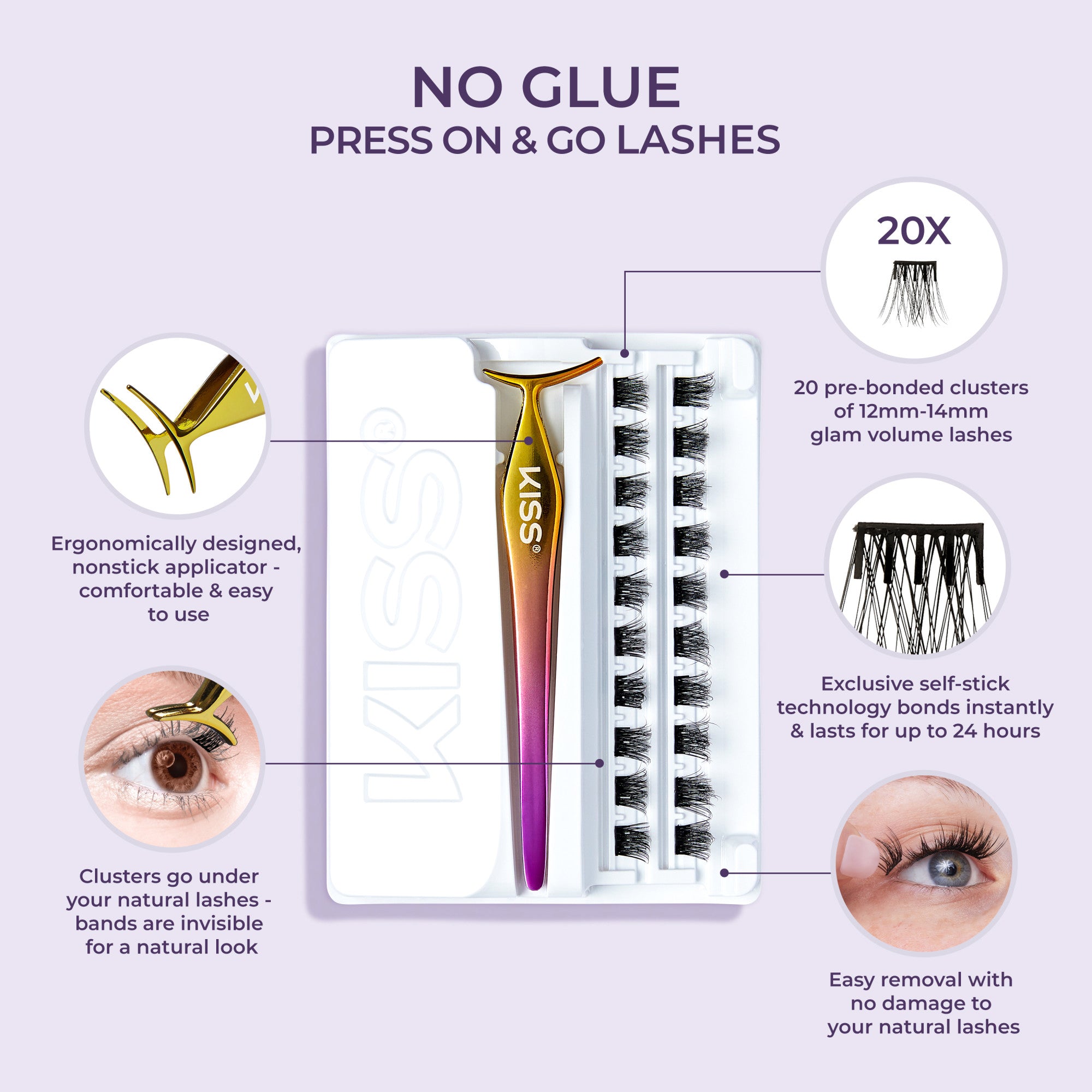 imPRESS Falsies Self Adhesive Eyelashes, 20 Lash Clusters - Glamorous