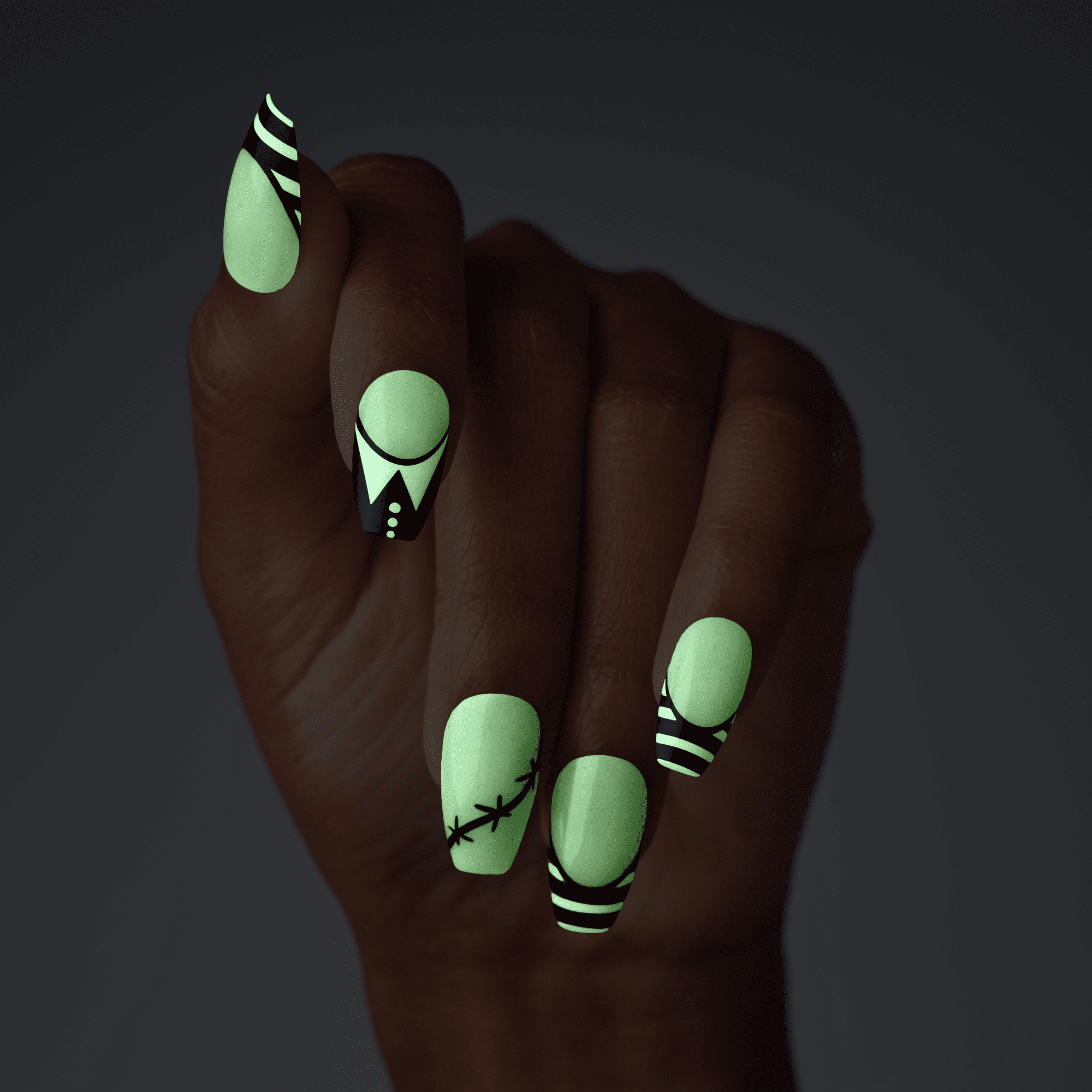 KISS Voguish Fantasy Glow-In-The-Dark Halloween Press On Glue Nails - I Am Wednesday